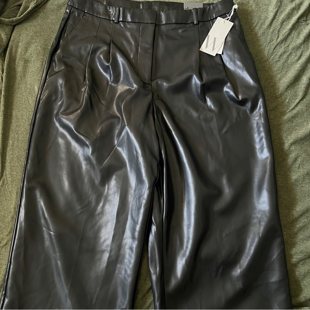 Women's Black Faux Leather Straight Leg Pants